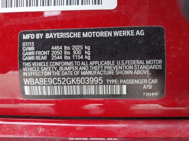 Photo 8 VIN: WBA8E9C52GK603995 - BMW 328I 