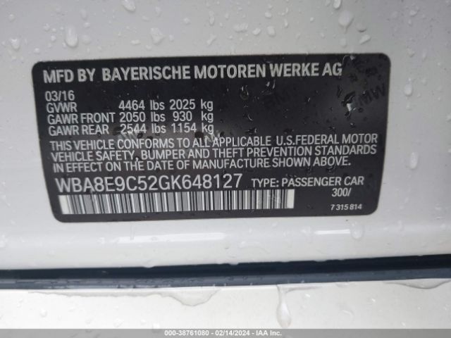 Photo 8 VIN: WBA8E9C52GK648127 - BMW 328I 