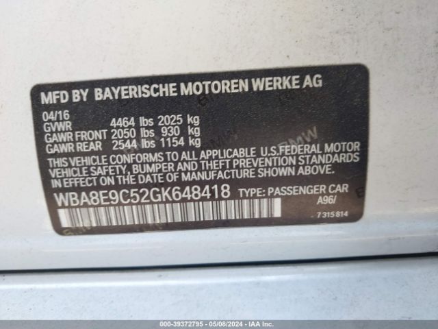 Photo 8 VIN: WBA8E9C52GK648418 - BMW 328I 