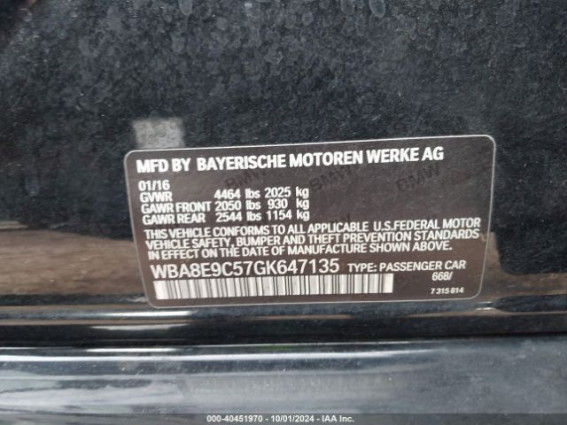 Photo 8 VIN: WBA8E9C57GK647135 - BMW 328I 