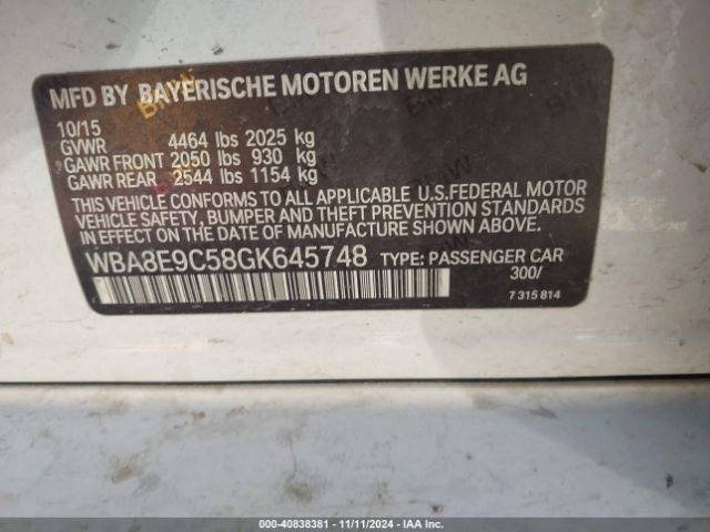 Photo 8 VIN: WBA8E9C58GK645748 - BMW 328I 