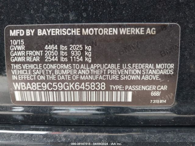 Photo 8 VIN: WBA8E9C59GK645838 - BMW 328I 