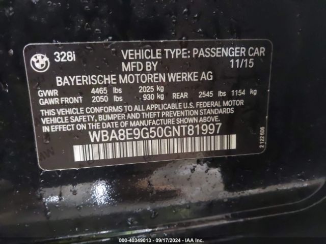 Photo 8 VIN: WBA8E9G50GNT81997 - BMW 328I 