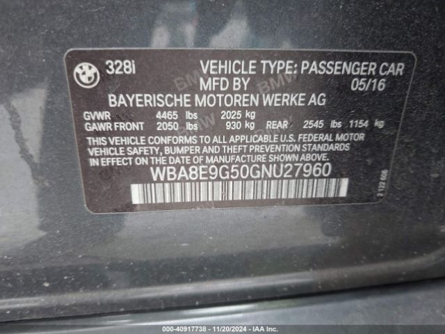 Photo 8 VIN: WBA8E9G50GNU27960 - BMW 328I 