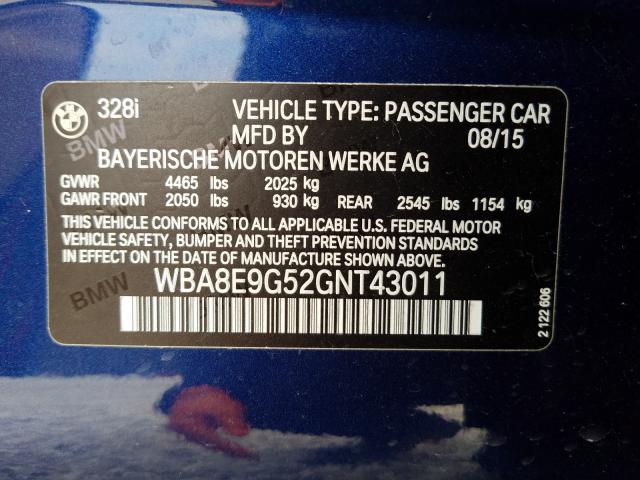 Photo 9 VIN: WBA8E9G52GNT43011 - BMW 328 I SULE 