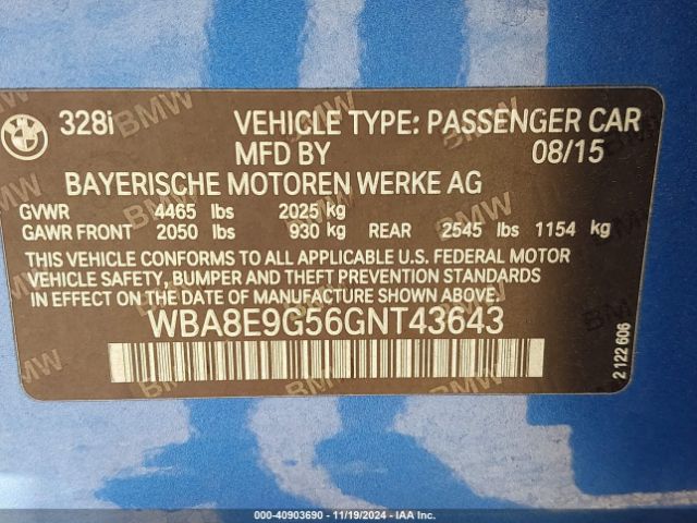 Photo 8 VIN: WBA8E9G56GNT43643 - BMW 328I 