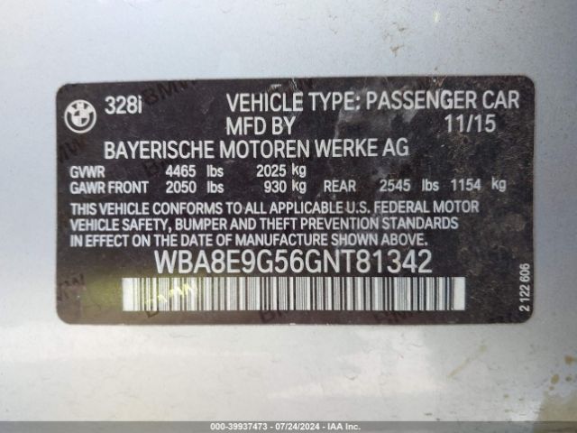 Photo 8 VIN: WBA8E9G56GNT81342 - BMW 328I 