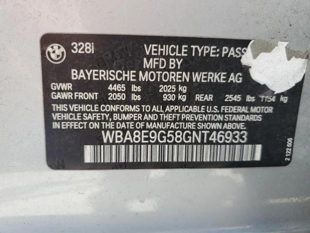 Photo 12 VIN: WBA8E9G58GNT46933 - BMW 328 I SULE 