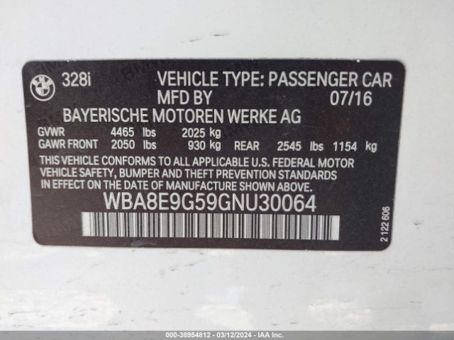 Photo 8 VIN: WBA8E9G59GNU30064 - BMW 328I 