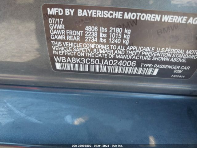 Photo 8 VIN: WBA8K3C50JA024006 - BMW 330I 