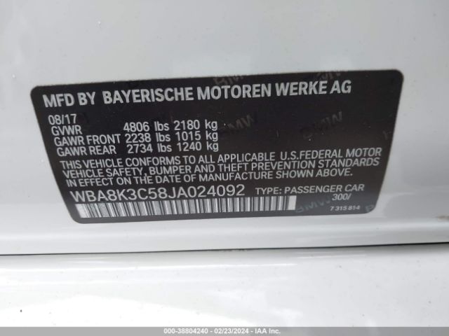 Photo 8 VIN: WBA8K3C58JA024092 - BMW 330I 