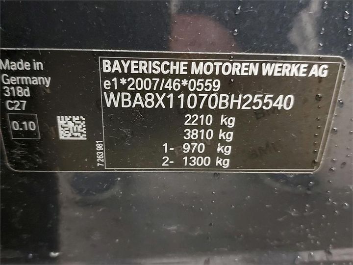 Photo 6 VIN: WBA8X11070BH25540 - BMW 3 GRAN TURISMO 