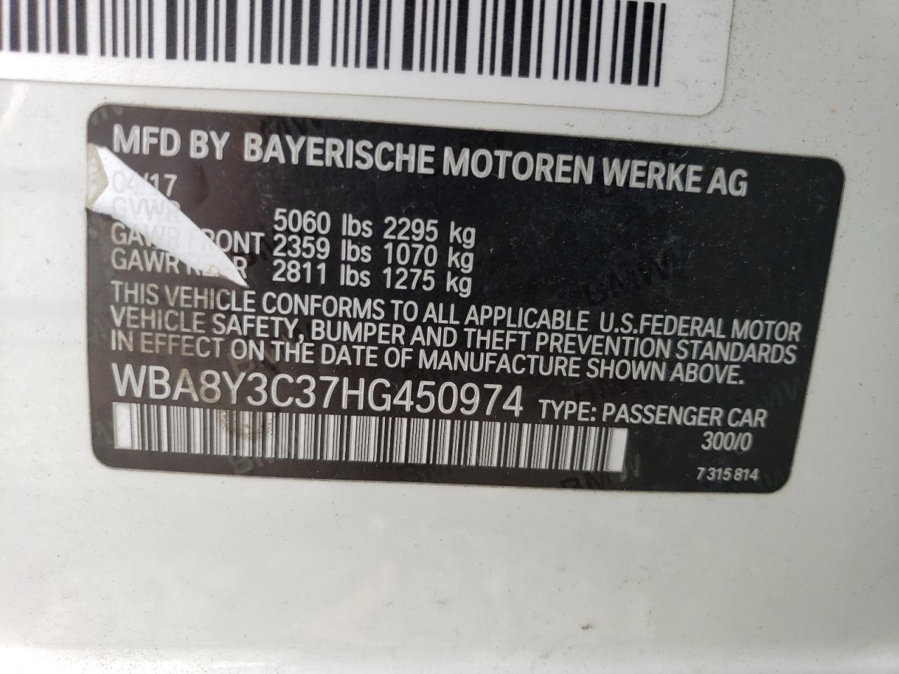 Photo 12 VIN: WBA8Y3C37HG450974 - BMW 3ER 