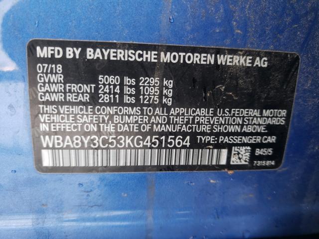 Photo 9 VIN: WBA8Y3C53KG451564 - BMW 3 SERIES GT 