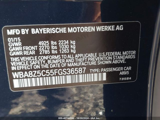 Photo 8 VIN: WBA8Z5C55FGS36587 - BMW 328I 