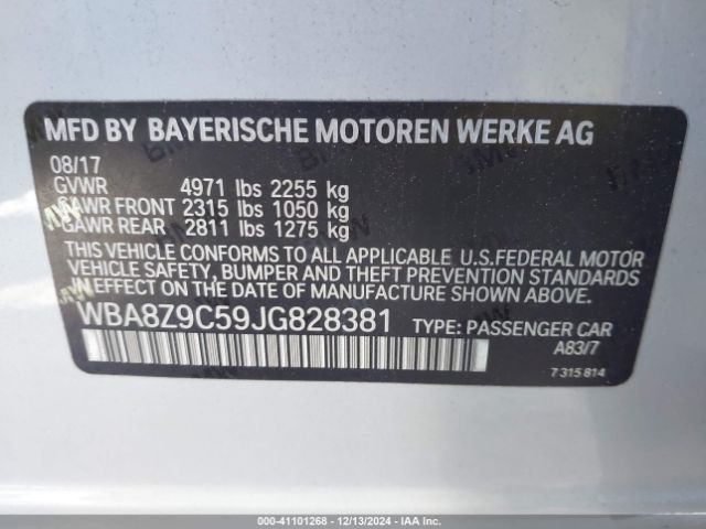 Photo 8 VIN: WBA8Z9C59JG828381 - BMW 330I 