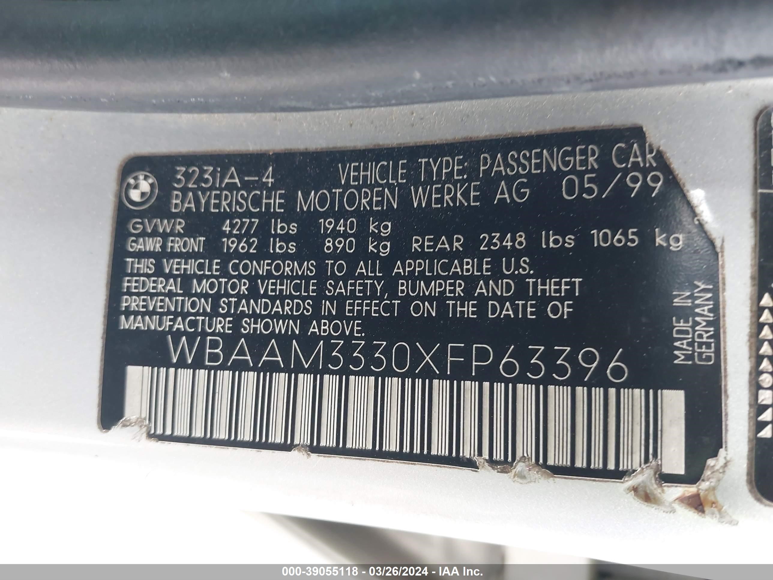 Photo 8 VIN: WBAAM3330XFP63396 - BMW 3ER 