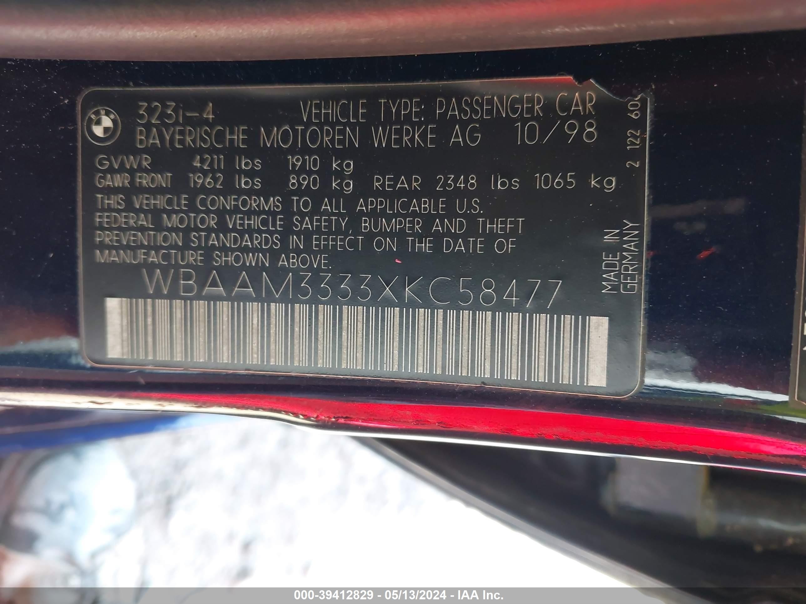 Photo 8 VIN: WBAAM3333XKC58477 - BMW 3ER 