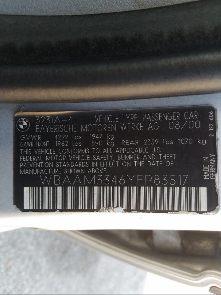 Photo 9 VIN: WBAAM3346YFP83517 - BMW 323 I 