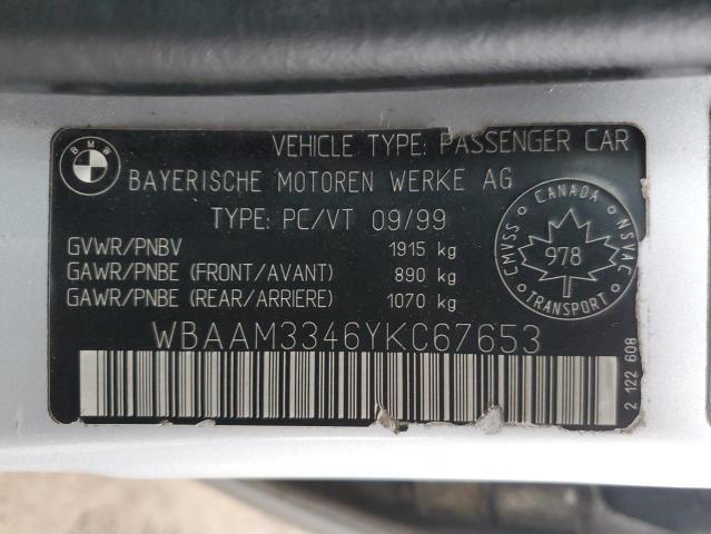 Photo 12 VIN: WBAAM3346YKC67653 - BMW 3 SERIES 