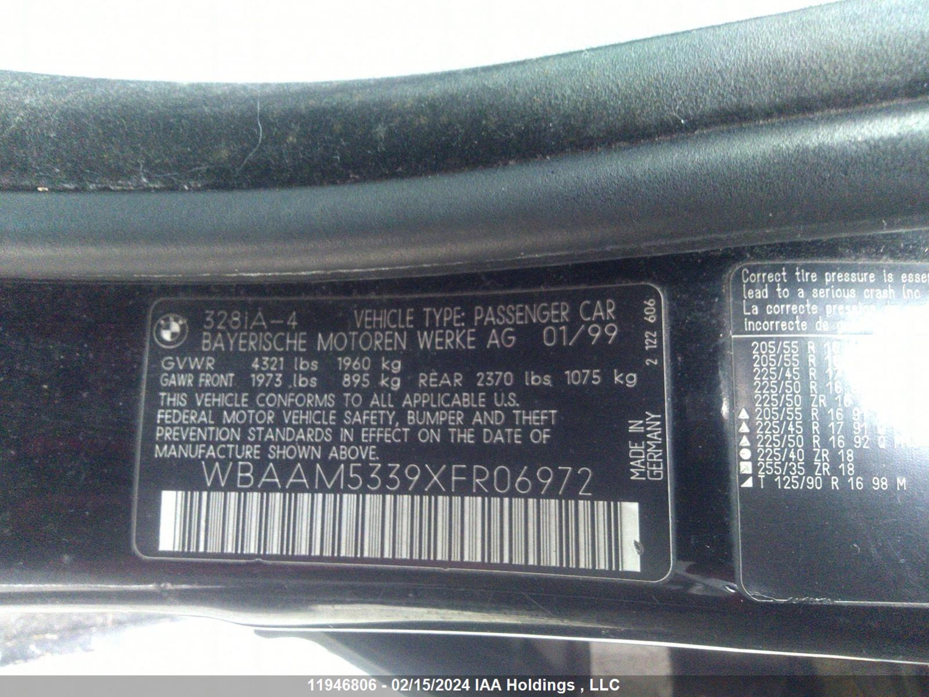 Photo 8 VIN: WBAAM5339XFR06972 - BMW 3ER 