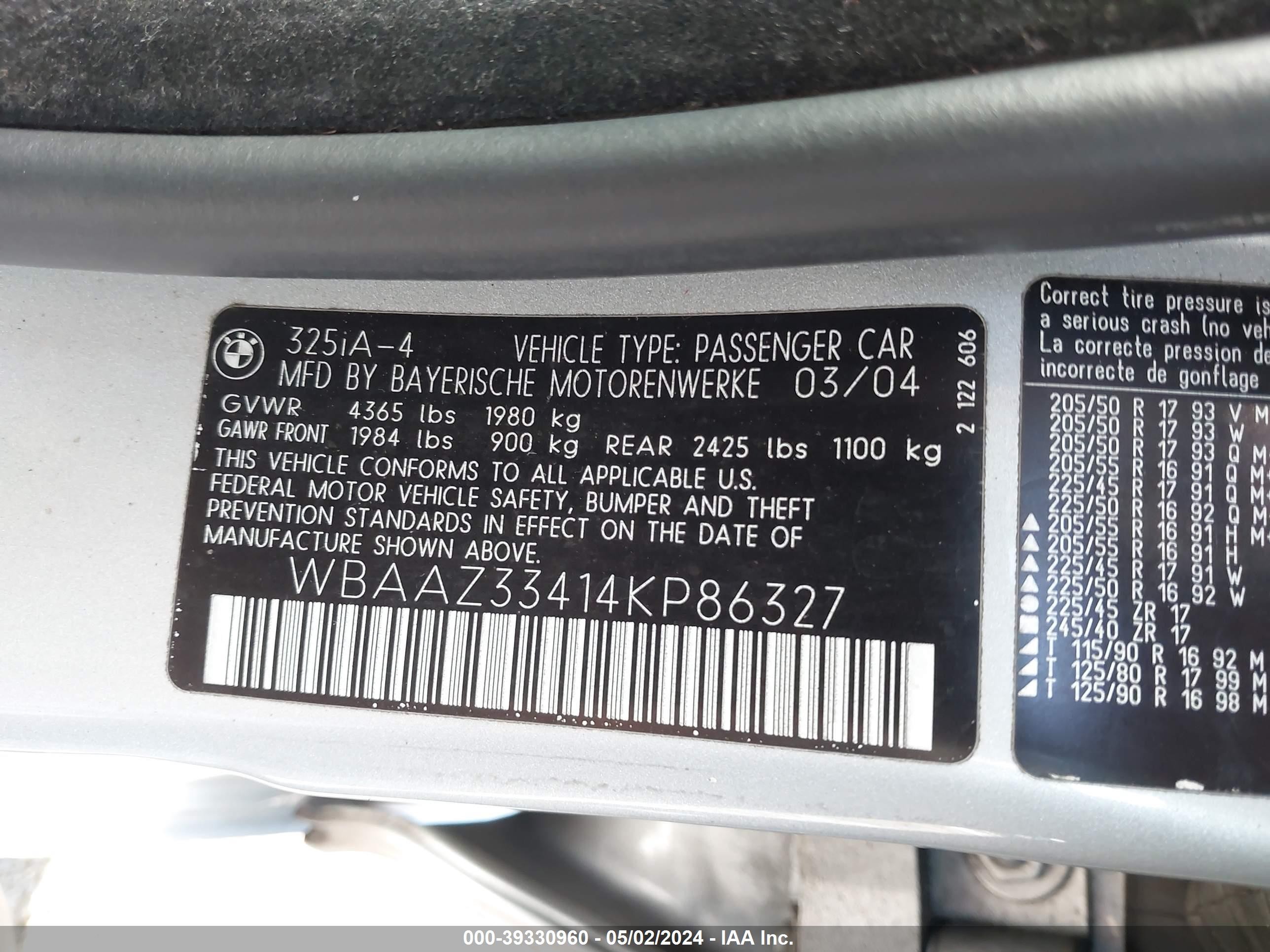 Photo 8 VIN: WBAAZ33414KP86327 - BMW 3ER 