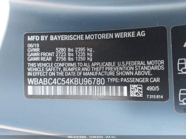 Photo 8 VIN: WBABC4C54KBU96780 - BMW 850I 