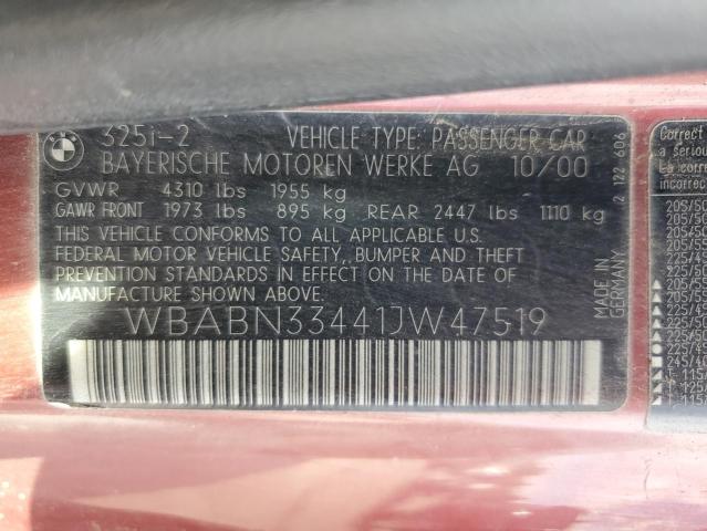 Photo 12 VIN: WBABN33441JW47519 - BMW 325 CI 