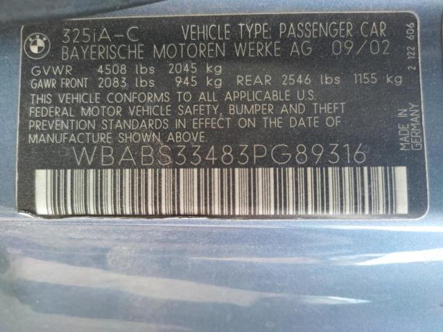 Photo 9 VIN: WBABS33483PG89316 - BMW 325 CI 