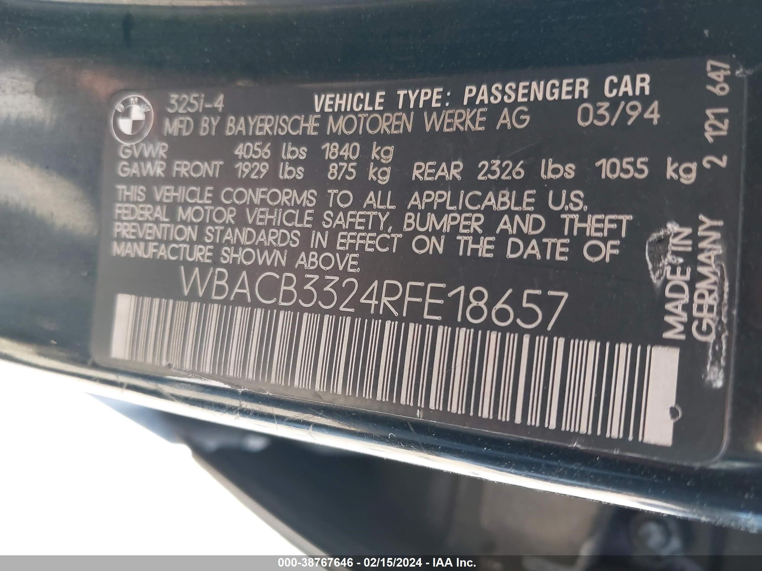 Photo 8 VIN: WBACB3324RFE18657 - BMW 3ER 