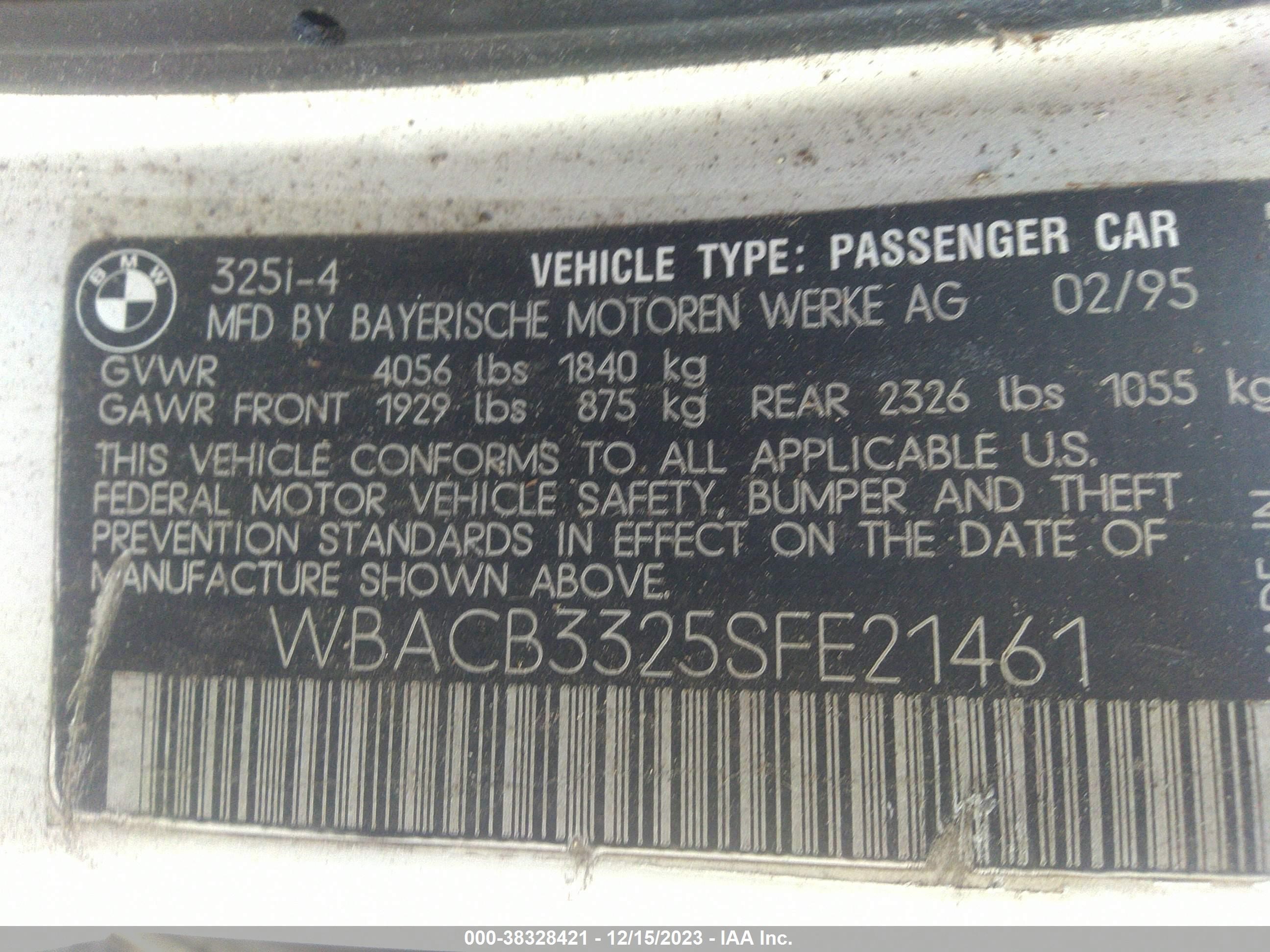 Photo 8 VIN: WBACB3325SFE21461 - BMW 3ER 