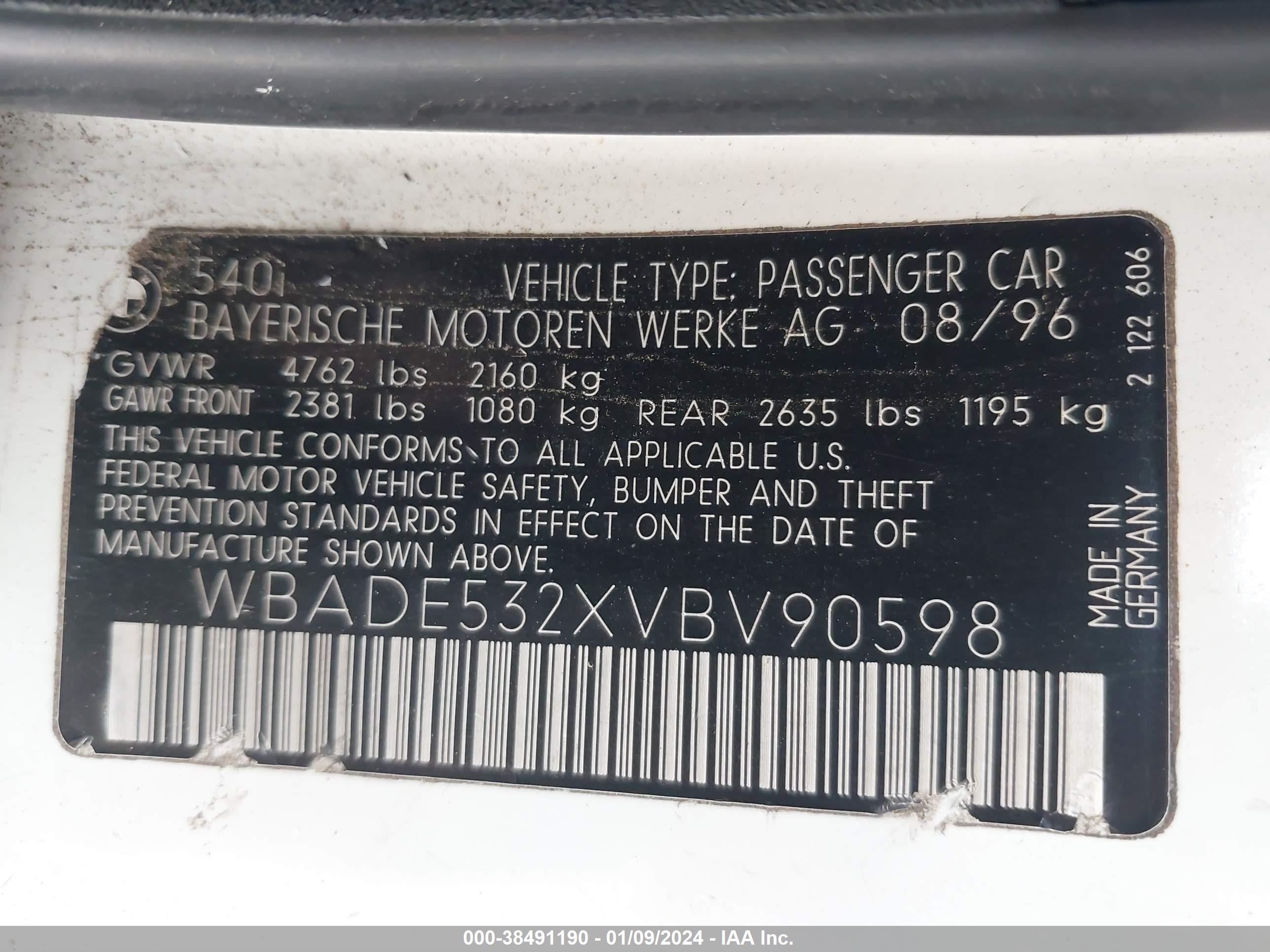 Photo 7 VIN: WBADE532XVBV90598 - BMW 5ER 