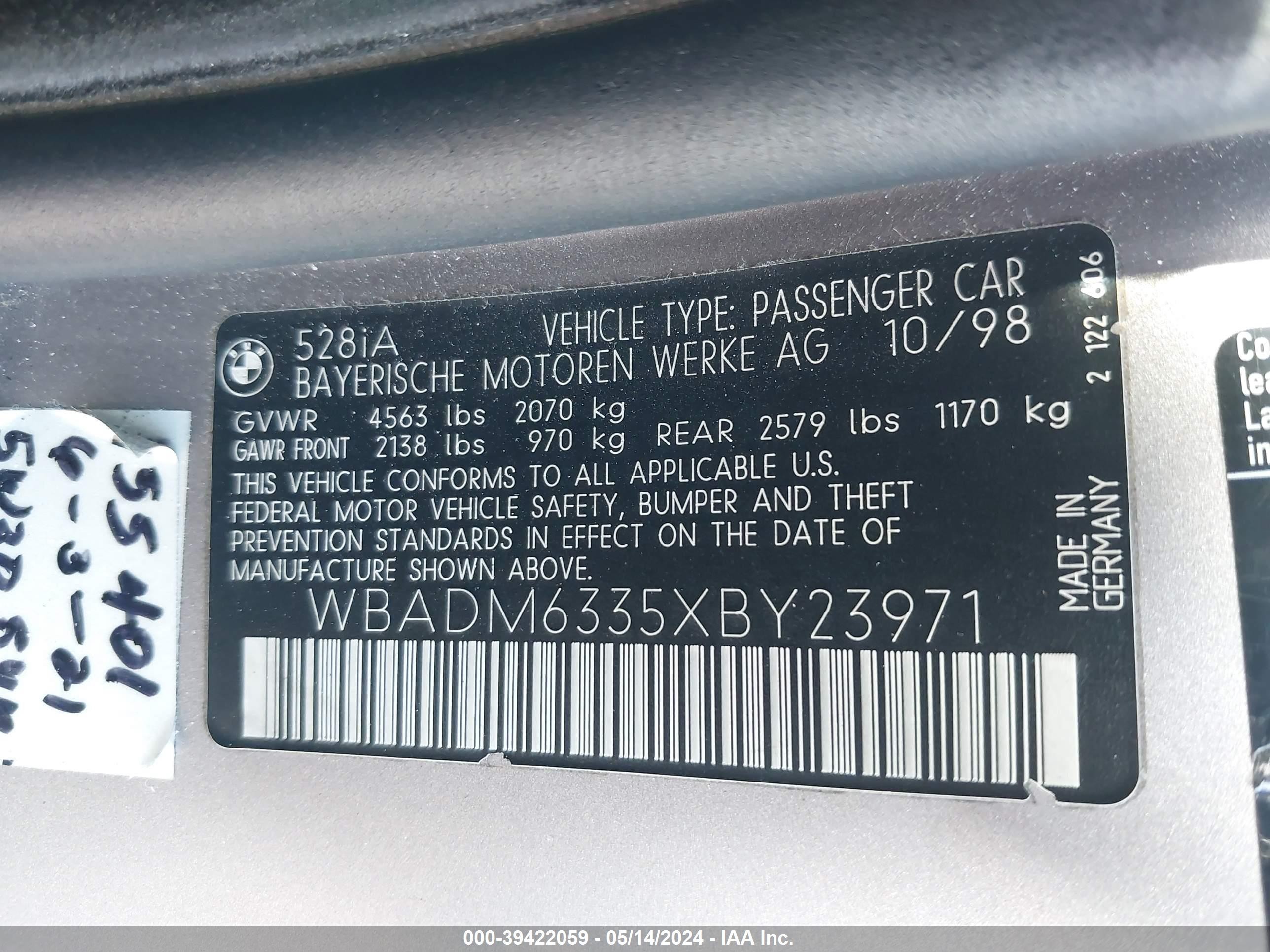 Photo 8 VIN: WBADM6335XBY23971 - BMW 5ER 