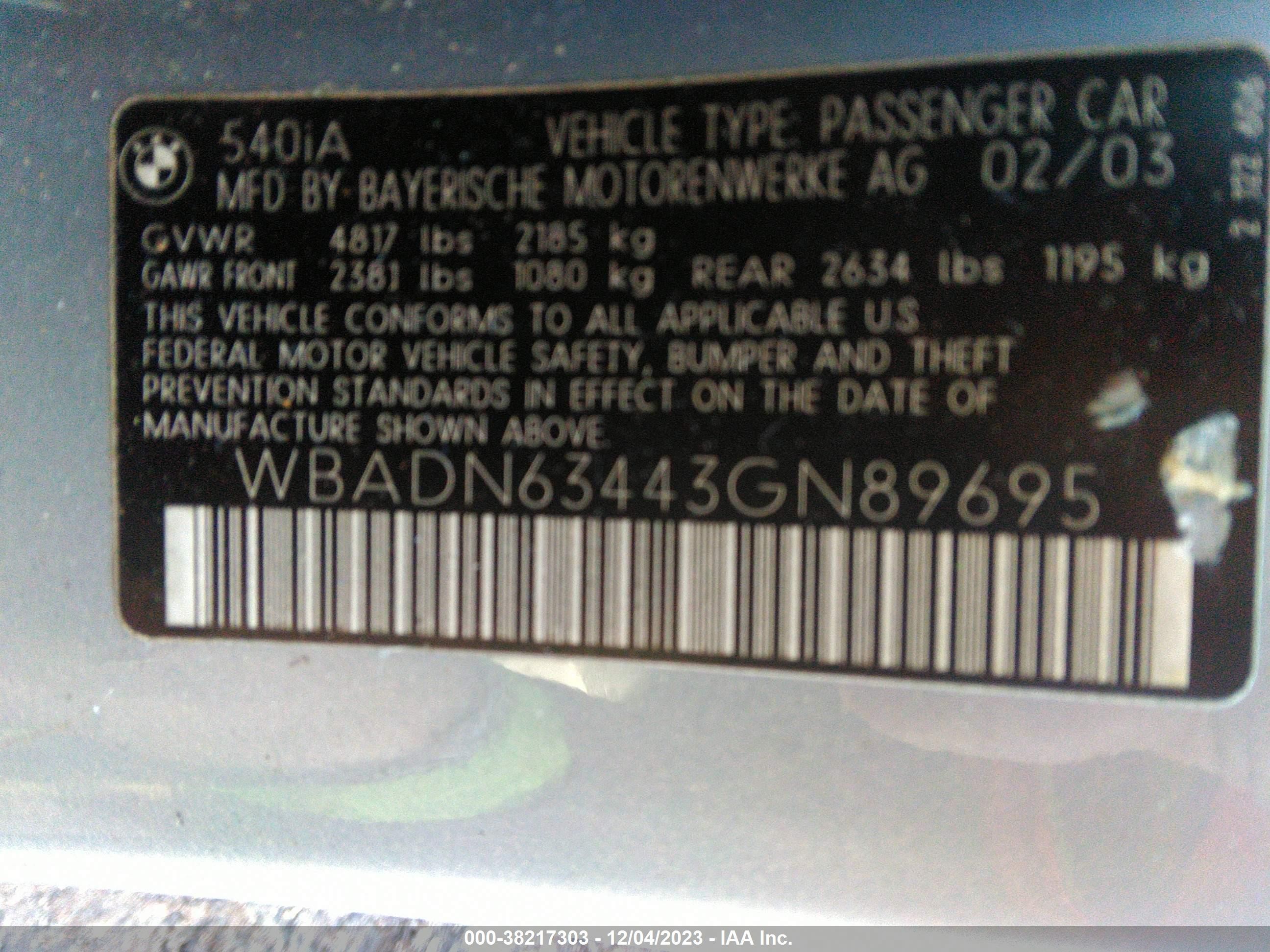 Photo 8 VIN: WBADN63443GN89695 - BMW 5ER 