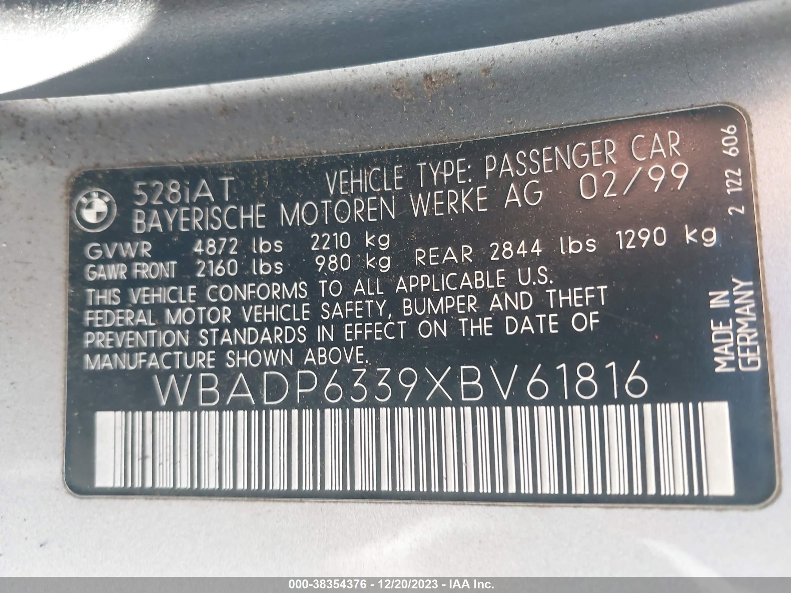 Photo 8 VIN: WBADP6339XBV61816 - BMW 5ER 