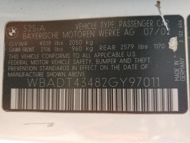 Photo 12 VIN: WBADT43482GY97011 - BMW 525 I AUTO 