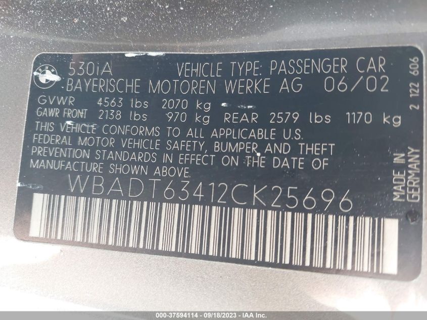 Photo 8 VIN: WBADT63412CK25696 - BMW 5ER 