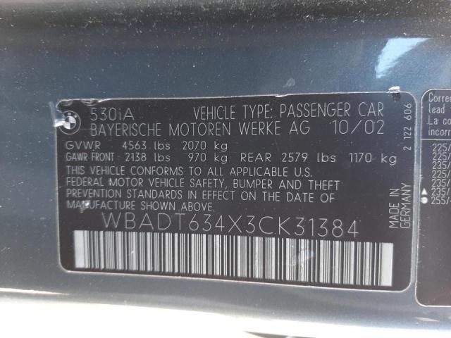 Photo 9 VIN: WBADT634X3CK31384 - BMW 530 I AUTO 