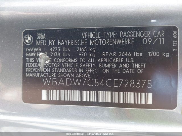 Photo 8 VIN: WBADW7C54CE728375 - BMW 328I 