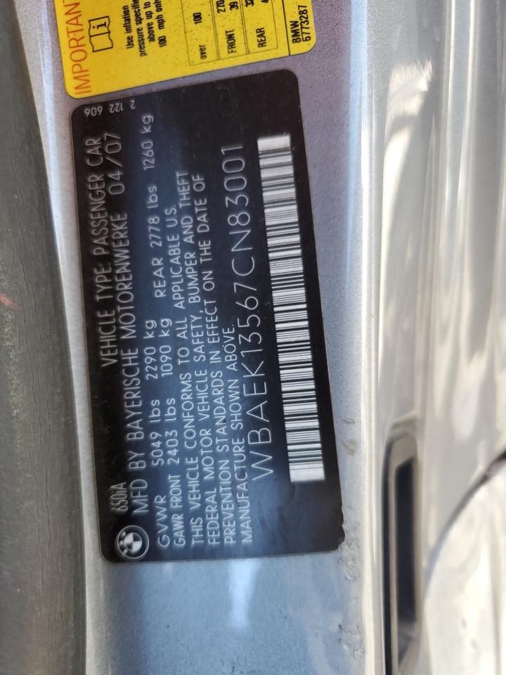 Photo 12 VIN: WBAEK13567CN83001 - BMW 6ER 