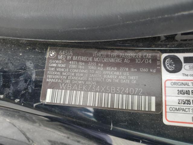 Photo 11 VIN: WBAEK734X5B324072 - BMW 6 SERIES 