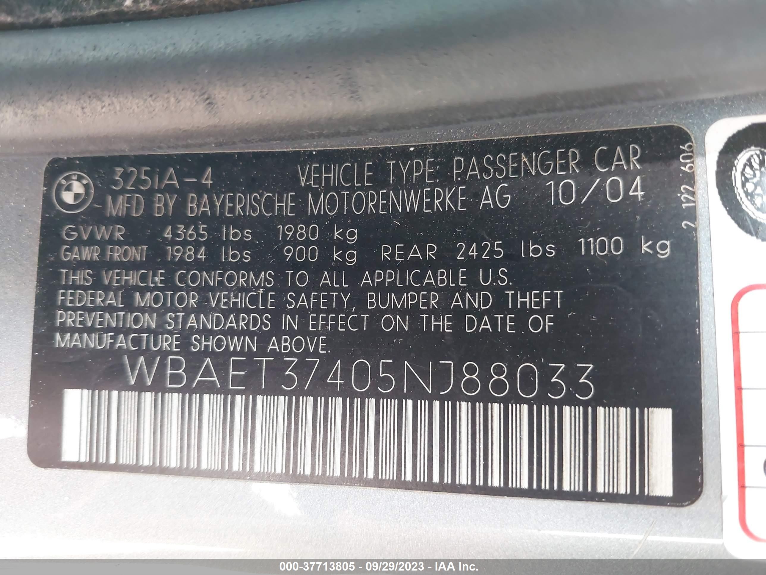 Photo 8 VIN: WBAET37405NJ88033 - BMW 3ER 