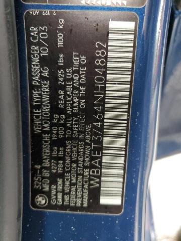 Photo 11 VIN: WBAET37464NH04882 - BMW 3 SERIES 