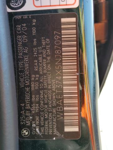 Photo 12 VIN: WBAET374X5NJ87097 - BMW 325 I 