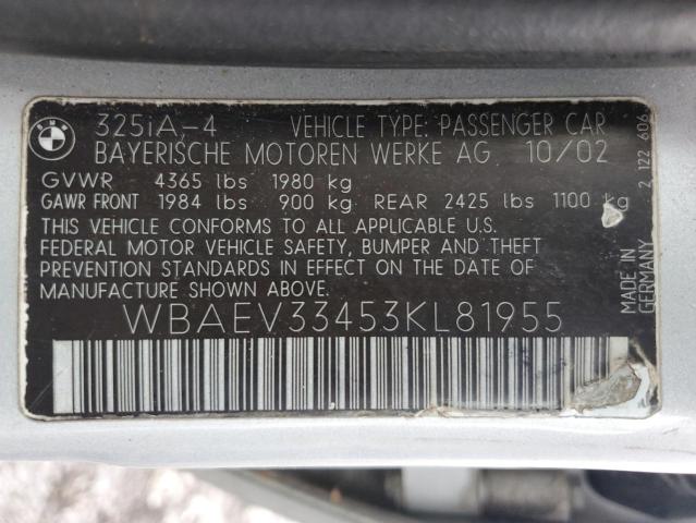 Photo 12 VIN: WBAEV33453KL81955 - BMW 3 SERIES 