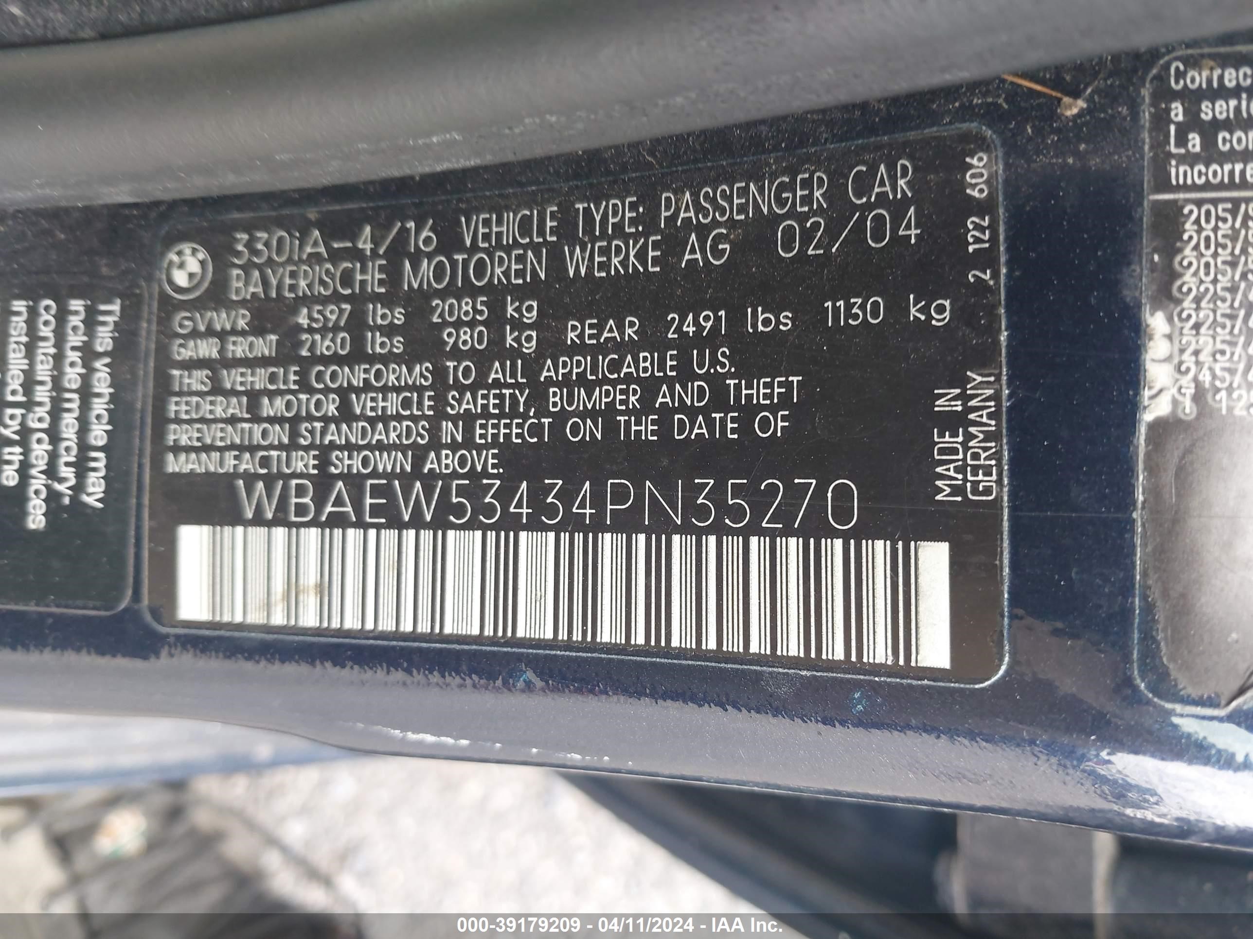 Photo 8 VIN: WBAEW53434PN35270 - BMW 3ER 