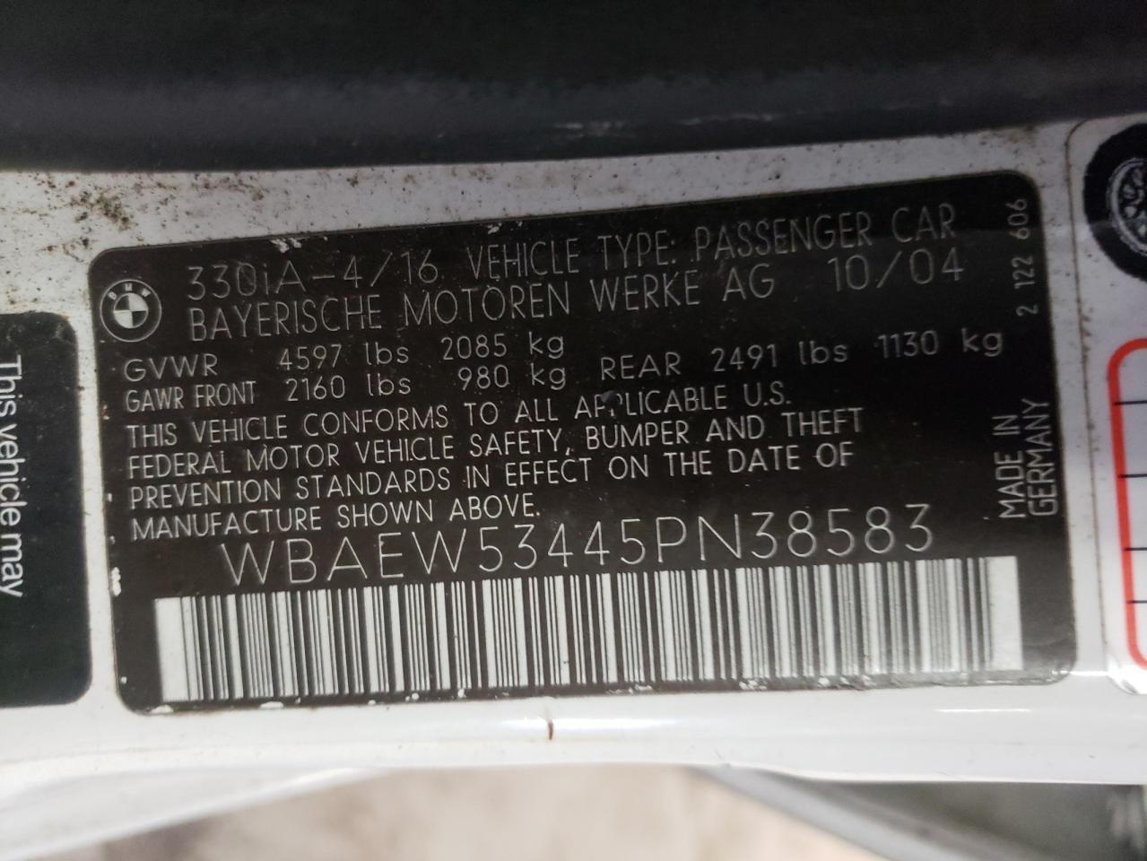 Photo 11 VIN: WBAEW53445PN38583 - BMW 3ER 