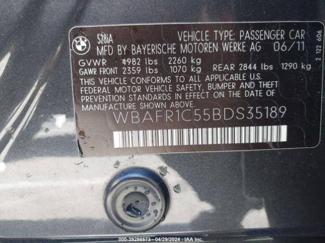 Photo 8 VIN: WBAFR1C55BDS35189 - BMW 528I 