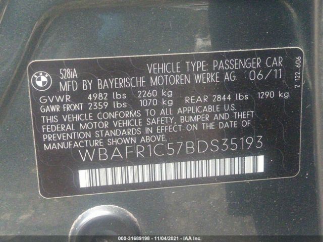 Photo 8 VIN: WBAFR1C57BDS35193 - BMW 5 