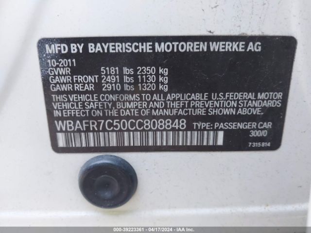 Photo 8 VIN: WBAFR7C50CC808848 - BMW 535I 